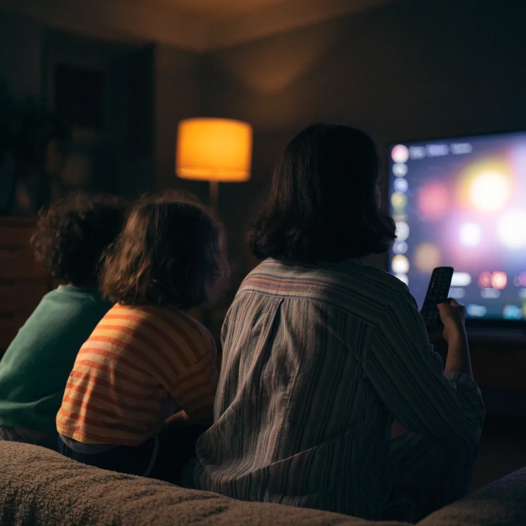 Persona viendo la televisión de noche en casa, escena de cierre de la comparativa
