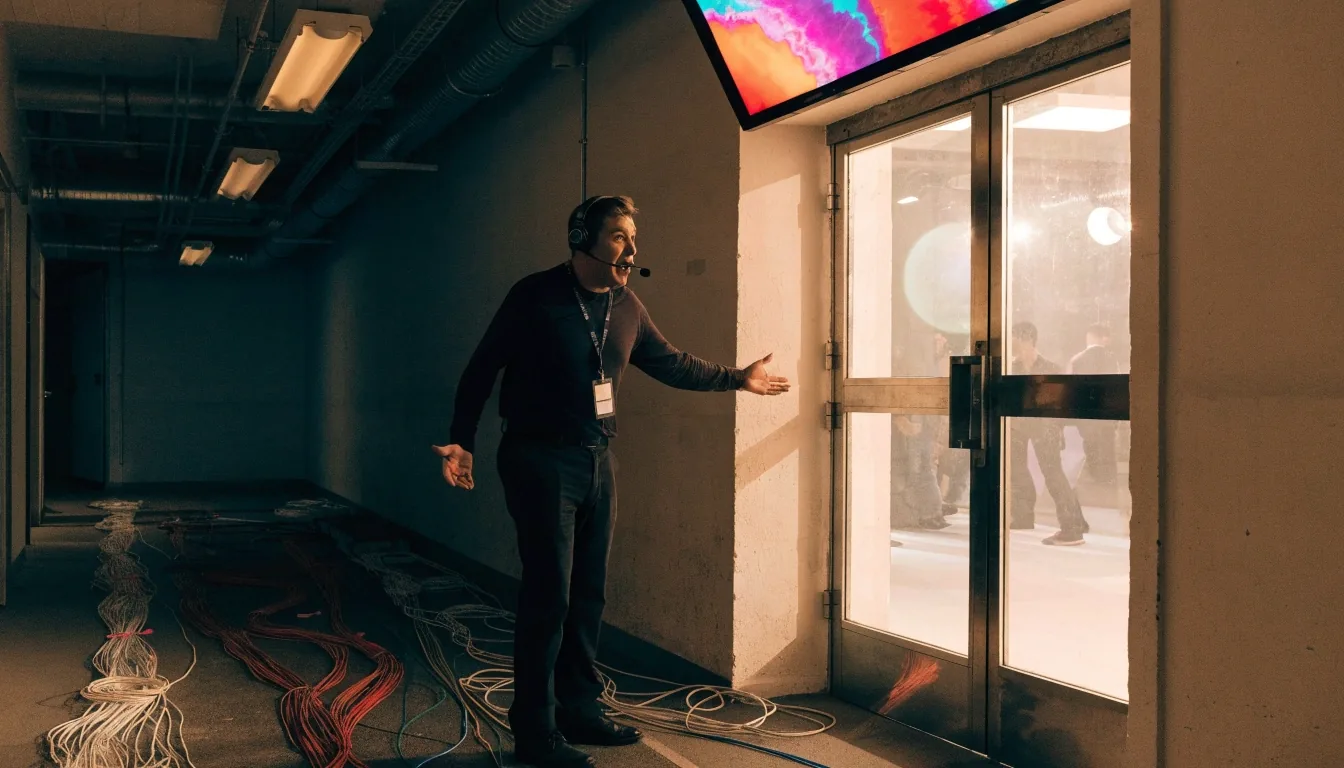 Plató de televisión español con presentadores frente a una gran pantalla luminosa durante una emisión en directo